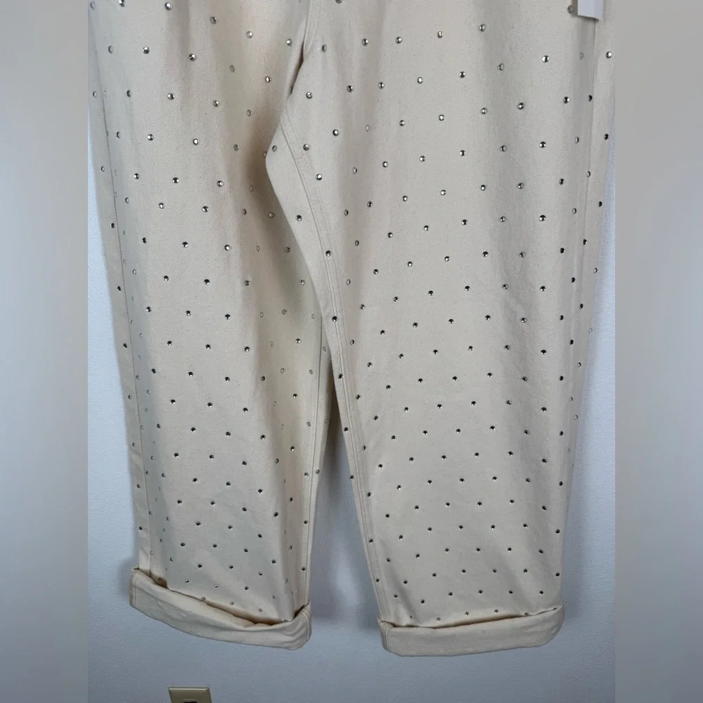 NWT Anthropologie Pilcro Sparkle Relaxed Wide Leg Cuff Jeans Ivory 30